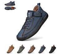 Beelovy Shoes for Men, EaseStep Leather Sneakers, Soft Comfort & Orthopedic Support, Slip on Lightweight Loafers, Handmade Ankle Boots for Driving and Walking (Blue,39)