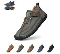Beelovy Shoes for Men, EaseStep Leather Sneakers, Soft Comfort & Orthopedic Support, Slip on Lightweight Loafers, Handmade Ankle Boots for Driving and Walking (Green,41)