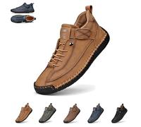 Beelovy Shoes for Men, EaseStep Leather Sneakers, Soft Comfort & Orthopedic Support, Slip on Lightweight Loafers, Handmade Ankle Boots for Driving and Walking (Light Brown,42)