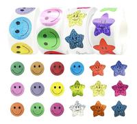 BEELUKY 2000 Pièces Gommette Smiley 2.5CM Gommettes Rondes 4 Rouleaux Smiley Autocollant Récompense Smiley pour École Famille Calendriers Bureau