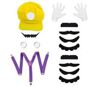 BEELUKY Deguisement et Luigi Halloween Luigi Chapeau Moustache Déguisement Déguisé Cosplay pour Carnaval Cosplay Anniversaire La Fête Adultes Enfants Halloween