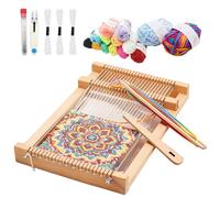 BEELUKY Métier à tisser en bois pour enfants Kit de cadre en bois à tricoter 29 x 19 cm Machine à tricoter du bois avec aiguille, couteau, laine colorée pour débutants, tissage sous-verre, écharpes