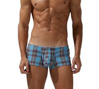 BEEMEN Boxer taille basse en coton pour homme - Mini coupe ajustée - Non extensible - Design à carreaux - Sous-vêtement avec ouverture, bleu sarcelle, XL