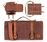 Beemojo Sac à Outils de Barman en Toile cirée résistante à l'eau Bretelles réglables et poignées en Cuir véritable, 16 Poches, Peut contenir Une Bouteille de 1 Litre, Design de Voyage- Sac Uniquement