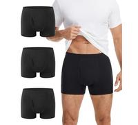 BEENIUBEE Lot de 3 boxers d'incontinence en coton pour homme - 65 ml - Absorbants - Lavables - Réutilisables - Anti-fuite - Noir - Taille 2XL