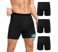 BEENIUBEE Lot de 3 boxers d'incontinence pour homme, en coton, lavables, avec coussinet absorbant de 100 ml, réutilisables, anti-fuite, noirs, taille XL