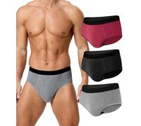 BEENIUBEE Lot de 3 Slip Incontinence Homme, Coton Lavable Caleçons Incontinence Hommes Culottes avec 150 ml,Réutilisable,Sous-Vêtements Anti-Fuite(Multicolor,2XL)