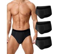 BEENIUBEE Lot de 3 Slip Incontinence Homme, Coton Lavable Caleçons Incontinence Hommes Culottes avec 150 ml,Réutilisable,Sous-Vêtements Anti-Fuite(Noir, L)