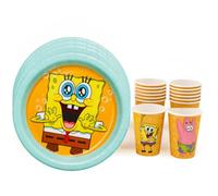 BeenSmile Bob l’éponge Set, 8 assiettes 23 cm + 8 gobelets 250 ml