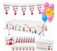 BeenSmile Decoration Anniversaire Peppa Pig, Kit Anniversaire Enfant 62 Pièces avec Assiettes, Gobelets, Serviettes, Ballons, Nappe, Sacs Cadeaux, Chapeaux et Guirlande