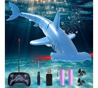 Beeoecm Requin Telecommandé Pouvant Plonger, Poisson Telecommande Étanche 2.4 GHz RC Requin avec Lumières LED，pour Piscine et Ambre, Baignoire (Bleu)