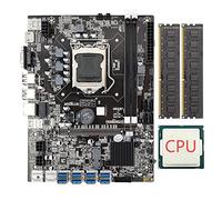 BEEOFICEPENG Carte mère B75 Eth + CPU + 2 x 4G DDR3 1333 MHz RAM LGA1155 8XPCIE vers USB Compatible DDR3 B75 USB BTC Carte mère