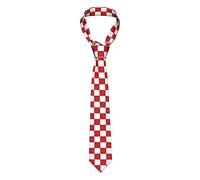 BEEOFICEPENG Cravates pour hommes, drapeau à damier de course rouge et blanc, cravates pour hommes, cravates d'affaires, cravate de costume, cravate formelle douce pour homme de mariage