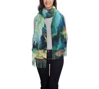 BEEOFICEPENG Écharpe,Écharpe unisexe à franges Grand chaud et doux au toucher cachemire Châles Wraps 197x72 cm Abstrait Marbré Océan Bleu Marine Sarcelle Vert