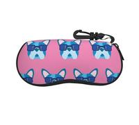 BEEOFICEPENG Étui à lunettes, étui à lunettes de soleil portable en néoprène, étui à lunettes souple, boîte à lunettes à fermeture éclair, Bouledogue français avec des lunettes