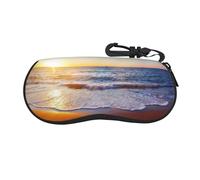 BEEOFICEPENG Étui à lunettes, étui à lunettes de soleil portable en néoprène, étui à lunettes souple, boîte à lunettes à fermeture éclair, Coucher de soleil et plage