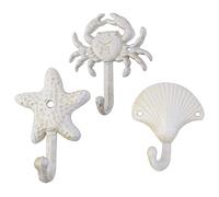 BEEOFICEPENG Lot de 3 Étoiles Coquilles Crabe en Fonte Décoratifs Crochets Muraux Manteaux Tabliers Serviettes Crochets Plage Thème Crochets en Métal