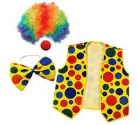 BEEOFICEPENG Lot de 4 Costume de Clown-Clown Nez Clown Perruque Noeud Papillon et Gilet pour Cosplay Parties Carnavals Dress Up de RôLe