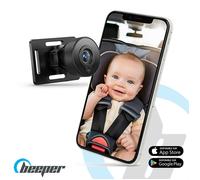 Beeper BabeeCam 0 | Miroir Auto Bébé et Caméra Voiture Connectée Smartphone. Accessoire Sécurité Bébé Filaire 100% Sans Onde. Noir