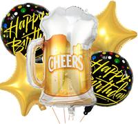 Beer Balloons, 5 Pieces Balloon Wine Bottle Birthday Men Giant Inflatable Balloon Bottle Wine Glasses Aluminium Helium Balloon Happy Birthday Decoration Woman