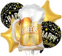 Beer Balloons, 5 Pieces Balloon Wine Bottle Birthday Men Giant Inflatable Balloon Bottle Wine Glasses Aluminium Helium Balloon Happy Birthday Decoration Woman