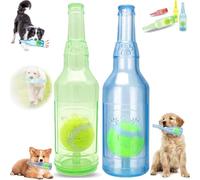 Beer Bottle with Tennis Ball Dog Chew Toy, Cute Squeaky Dog Toys Bottle,Interactive Bottle Toys for Dogs with Ball, for Play and Training (Green +Blue, Grand)