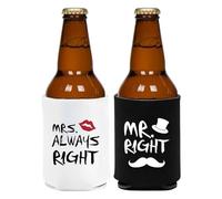 Beer Can Cooler Sleeves,1 Pair Insulated Mr and Mrs Neoprene Sleeves | Anti-Slip Drink Glasses Bottles Wrap Soda for Picnic, Camping