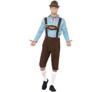 Beer Fest Costume, Blue & Brown, with Shirt & Mock Suede Lederhosen, (M)
