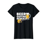 Beer Guitar Repeat Guitar Bass Rock and Roll pour Un Guitariste T-Shirt, Femme, Noir, XL