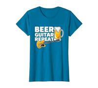 Beer Guitar Repeat Guitar Bass Rock and Roll pour Un Guitariste T-Shirt, Femme, Saphir, M