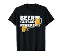 Beer Guitar Repeat Guitar Bass Rock and Roll pour Un Guitariste T-Shirt, Homme, Noir, S