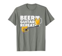 Beer Guitar Repeat Guitar Bass Rock and Roll pour Un Guitariste T-Shirt, Homme, Vert Kaki chiné, L