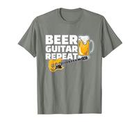 Beer Guitar Repeat Guitar Bass Rock and Roll pour Un Guitariste T-Shirt, Homme, Vert Kaki chiné, S