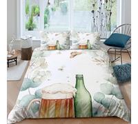 Beer mug Linge de Lit 3 Pièces 3D Imprimée Microfibre Hypoallergique Watercolor Style de Art Housse de Couette avec 2 x Taies d'oreiller Respirante for Décoration de Chambre Single（140x200cm）