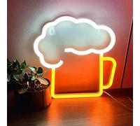 Beer Neon Signs LED Neon Light Signs for Wall Decor Yellow White Beer Bar Club Chambre Neon Lights pour Bar Club Beach Store Fête d'anniversaire de Noël 11.8 "X 11.4"