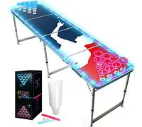 Beer Pong® - Table Lumineuse avec LEDs Multicolores + 22 Cups + 24 Sticks + 2 Balles Fluo - Table Pliable, Transportable, Anti-Rayures - Jeu de Biere Pong