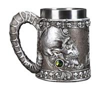 BEER STEIN MUG, Coupe du crâne, Pochoir de bière en acier inoxydable - Nouveauté drinkware isolé réutilisable avec poignée pour Halloween, fête à la maison, camping, boire au lait de thé, hommes