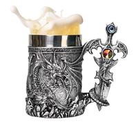 Beer Stein - Mug | Medieval Beer Mug | 600 ml Travel Mug with Medieval Dragon Pattern, Medieval Tankard With Dragon Design For Beer, Coffee, Water, Tea, Hot Chocolat, Vintage Coffee Mug