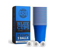 BEERBALLER® Blue Cups - 25 gobelets bleus Beer Pong & 3 balles de bière Pong | résistant au lave-vaisselle & réutilisable | 473ml - 16oz gobelets de fête | Set de gobelets de bière Pong
