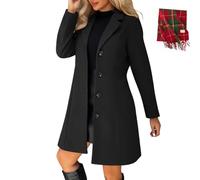BeerMmay Caban pour femme en laine mélangée épaisse col montant simple boutonnage trench trapèze tendance avec poches, Noir , XL