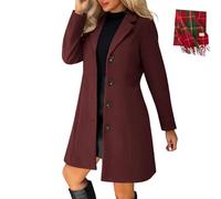 BeerMmay Caban pour femme en laine mélangée épaisse col montant simple boutonnage trench trapèze tendance avec poches, bordeaux, M