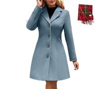 BeerMmay Caban pour femme en laine mélangée épaisse col montant simple boutonnage trench trapèze tendance avec poches, bleu, L