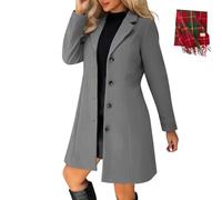 BeerMmay Caban pour femme en laine mélangée épaisse col montant simple boutonnage trench trapèze tendance avec poches, gris foncé, XL