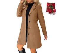 BeerMmay Caban pour femme en laine mélangée épaisse col montant simple boutonnage trench trapèze tendance avec poches, café, XXL