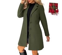 BeerMmay Caban pour femme en laine mélangée épaisse col montant simple boutonnage trench trapèze tendance avec poches, vert militaire, XL
