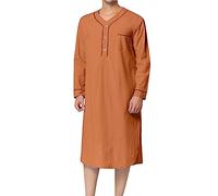 BeerMmay Chemise de Nuit pour Hommes à Manches Longues Coton Chemise de Nuit Loose Comfy Sleep Shirt Soft Nightgown Housecoat S-XXXL,Orange,3XL