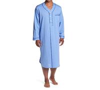 BeerMmay Chemise de Nuit pour Hommes à Manches Longues Coton Chemise de Nuit Loose Comfy Sleep Shirt Soft Nightgown Housecoat S-XXXL,Light Blue,L