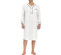 BeerMmay Chemise de Nuit pour Hommes à Manches Longues Coton Chemise de Nuit Loose Comfy Sleep Shirt Soft Nightgown Housecoat S-XXXL,Blanc,M