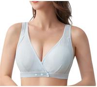 BeerMmay Ease Blooming Bra, soutien-gorge confortable en coton ultra doux à fermeture avant, soutien-gorge push-up sans fil croisé sur le devant, bleu clair, L