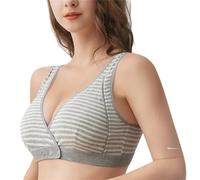 BeerMmay Ease Blooming Bra, soutien-gorge confortable en coton ultra doux à fermeture avant, soutien-gorge push-up sans fil croisé sur le devant, Rayures grises, XXL